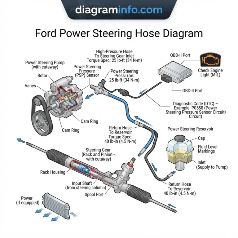 ford power steering hose diagram diagram with labeled components and explanations