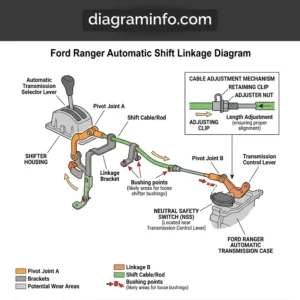ford ranger automatic shift linkage diagram diagram with labeled components and explanations