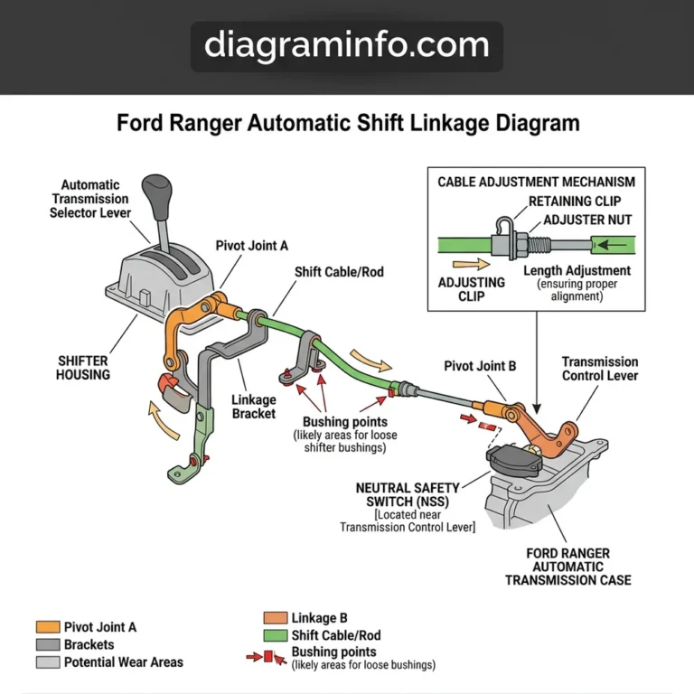 ford ranger automatic shift linkage diagram diagram with labeled components and explanations