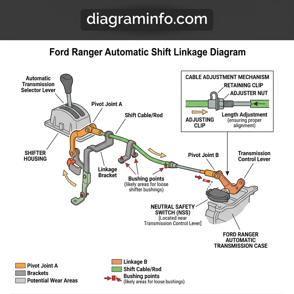ford ranger automatic shift linkage diagram diagram with labeled components and explanations