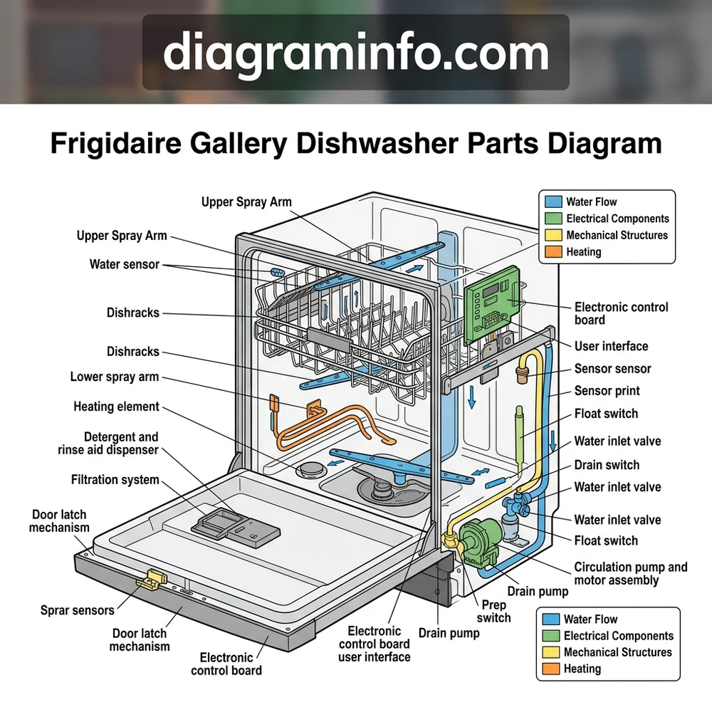 frigidaire gallery dishwasher parts diagram diagram with labeled components and explanations