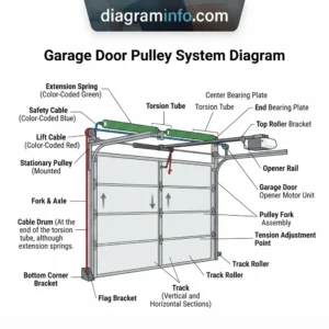 garage door pulley system diagram diagram with labeled components and explanations