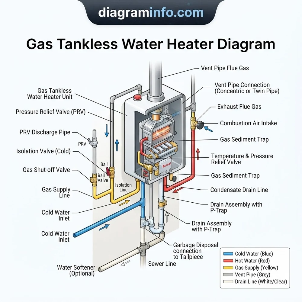 gas tankless water heater diagram diagram with labeled components and explanations