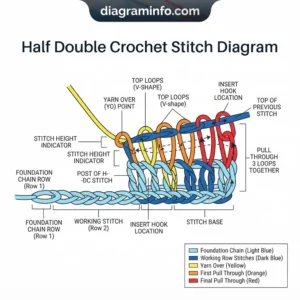 half double crochet stitch diagram diagram with labeled components and explanations