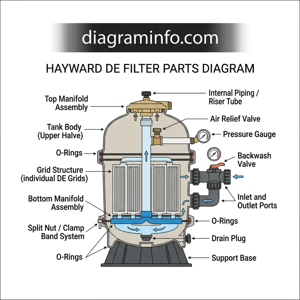 hayward de filter parts diagram diagram with labeled components and explanations