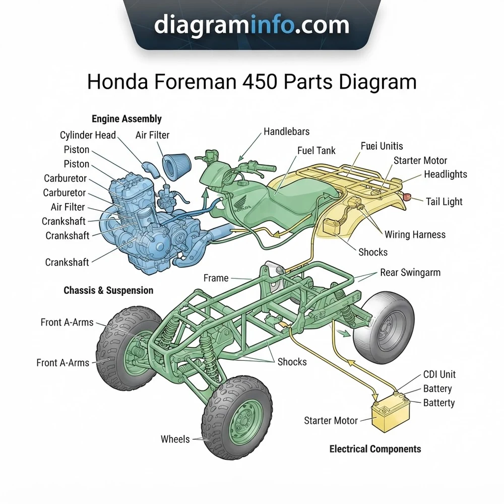 honda foreman 450 parts diagram diagram with labeled components and explanations