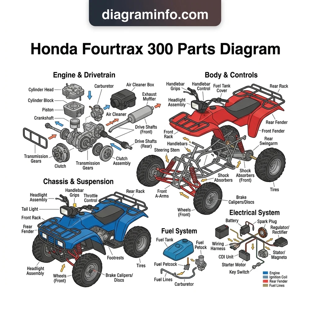 honda fourtrax 300 parts diagram diagram with labeled components and explanations