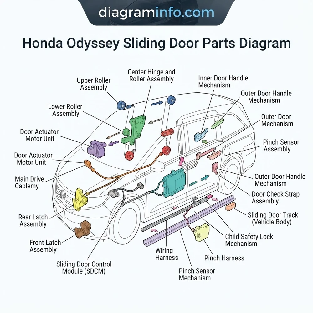 honda odyssey sliding door parts diagram diagram with labeled components and explanations