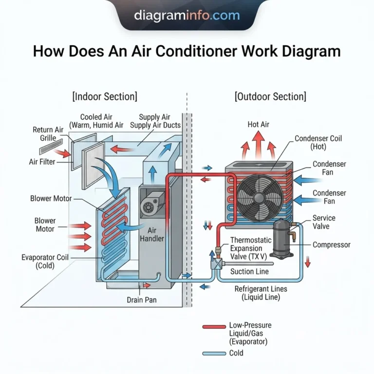 how does an air conditioner work diagram diagram with labeled components and explanations