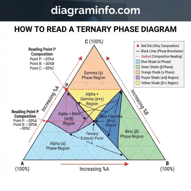 how to read a ternary phase diagram diagram with labeled components and explanations