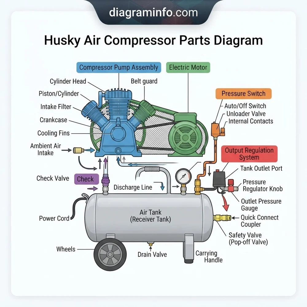 husky air compressor parts diagram diagram with labeled components and explanations