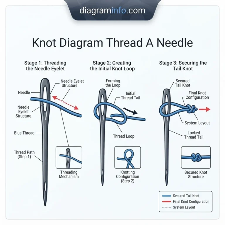 knot diagram thread a needle diagram with labeled components and explanations
