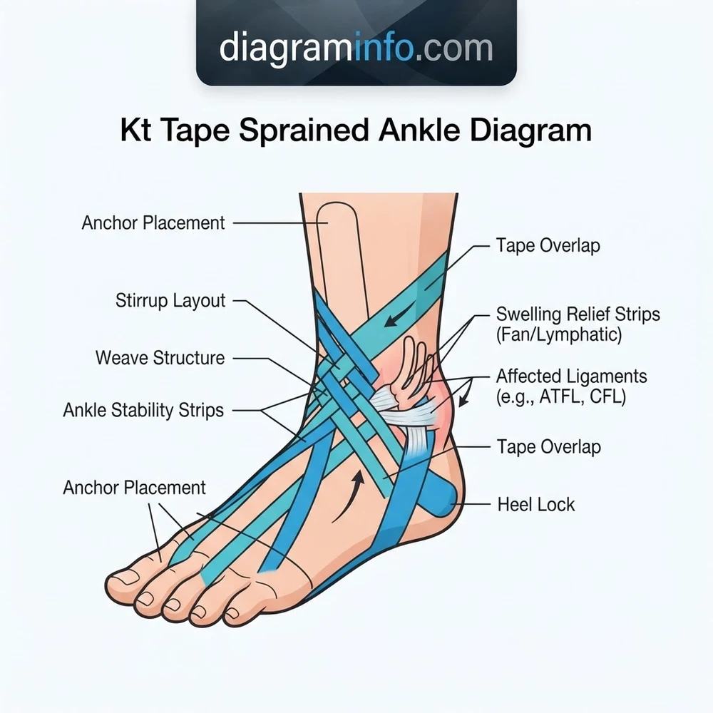kt tape sprained ankle diagram diagram with labeled components and explanations