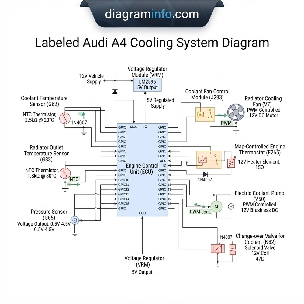 labeled audi a4 cooling system diagram diagram with labeled components and explanations