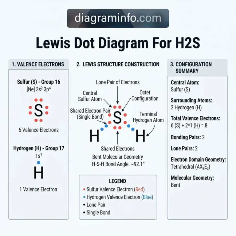 lewis dot diagram for h2s diagram with labeled components and explanations