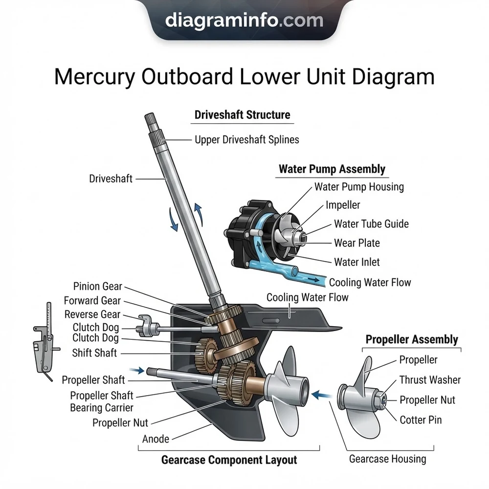mercury outboard lower unit diagram diagram with labeled components and explanations