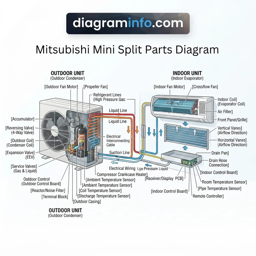mitsubishi mini split parts diagram diagram with labeled components and explanations