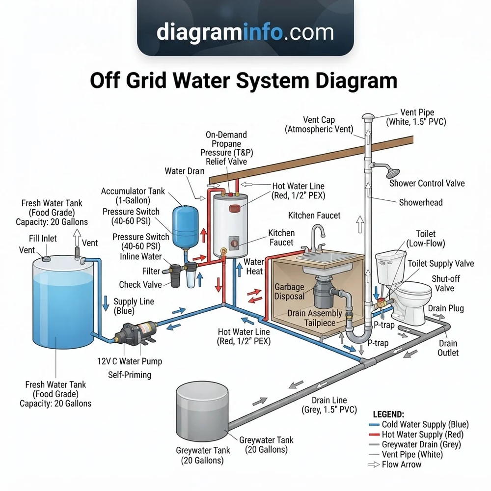 off-grid water system diagram diagram with labeled components and explanations