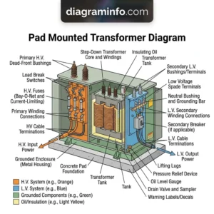 pad-mounted transformer diagram diagram with labeled components and explanations