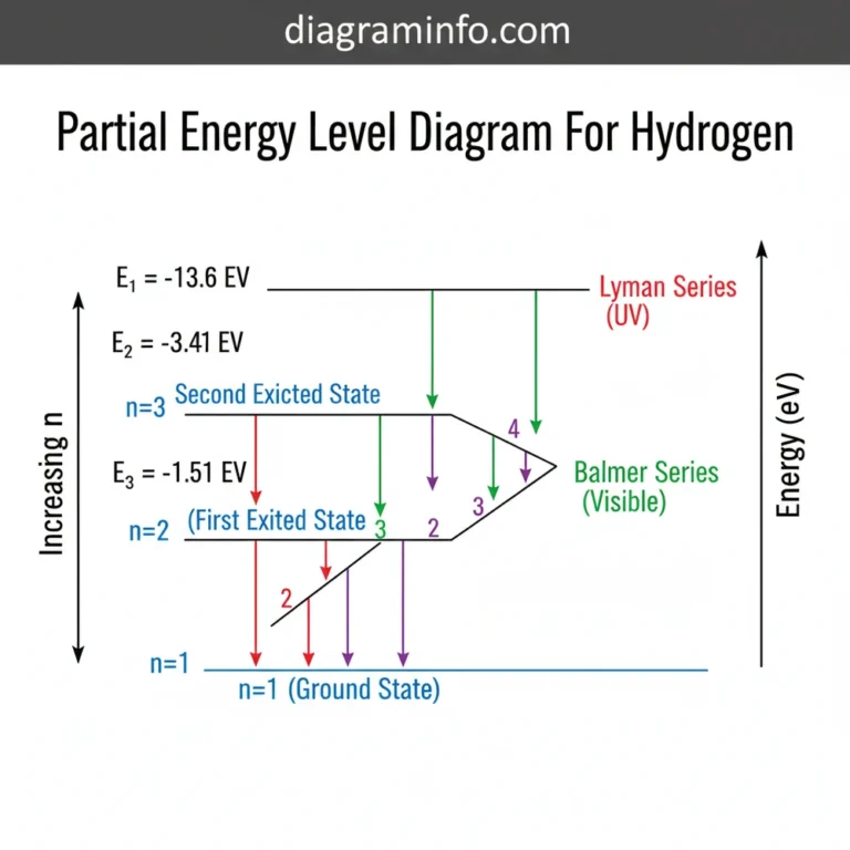 partial energy level diagram for hydrogen diagram with labeled components and explanations