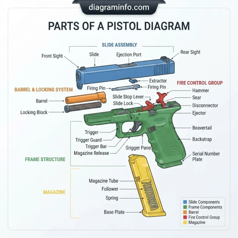 parts of a pistol diagram diagram with labeled components and explanations