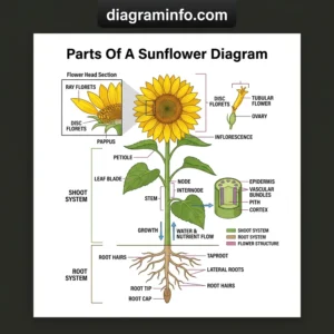 parts of a sunflower diagram diagram with labeled components and explanations