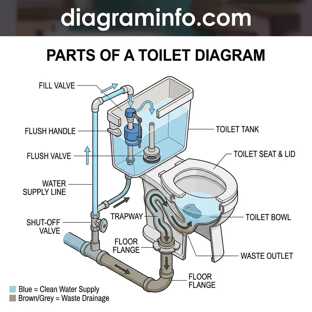 parts of a toilet diagram diagram with labeled components and explanations
