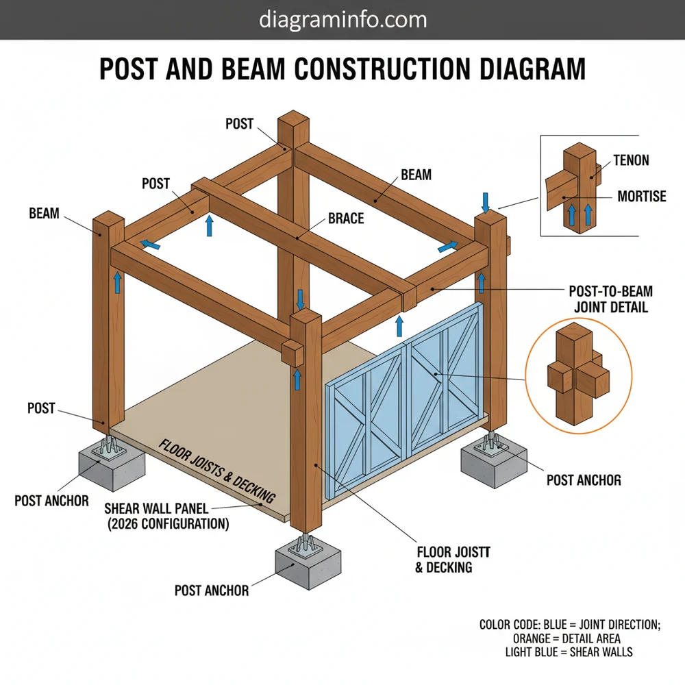 post and beam construction diagram diagram with labeled components and explanations