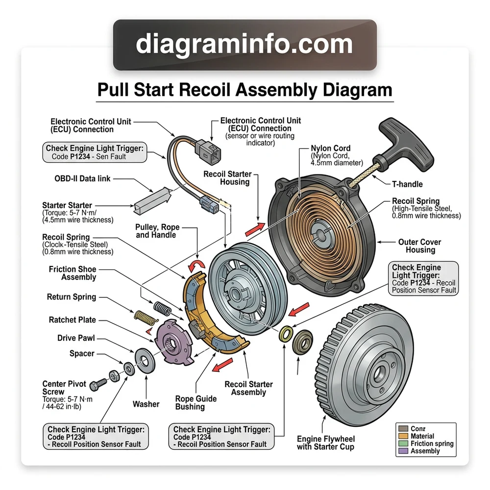 pull start recoil assembly diagram diagram with labeled components and explanations