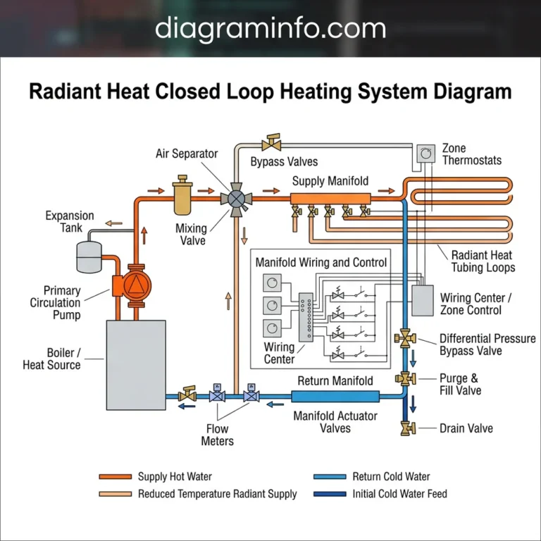 radiant heat closed loop heating system diagram diagram with labeled components and explanations