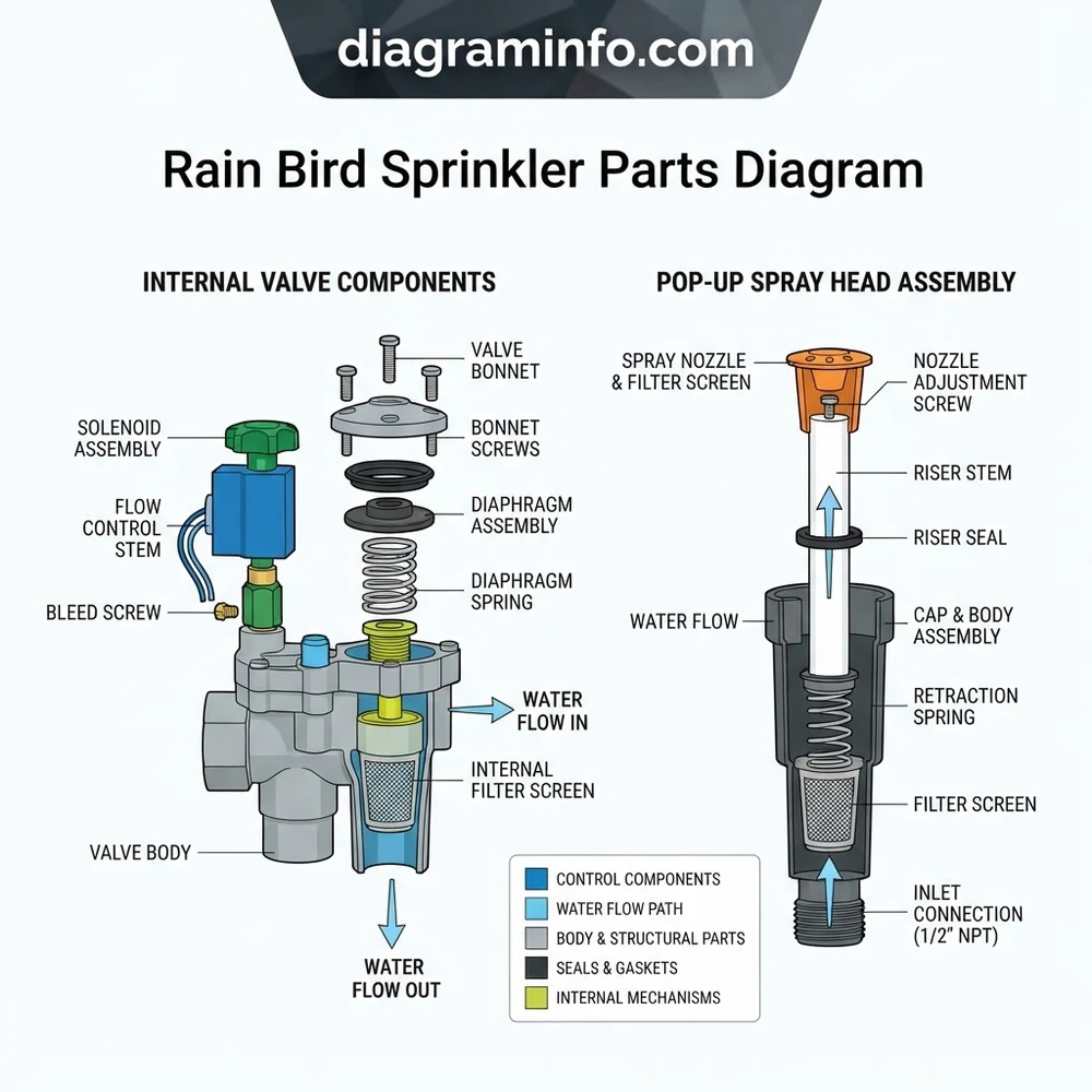 rain bird sprinkler parts diagram diagram with labeled components and explanations