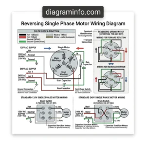 reversing single phase motor wiring diagram diagram with labeled components and explanations