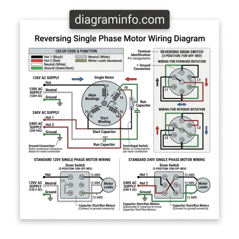 reversing single phase motor wiring diagram diagram with labeled components and explanations