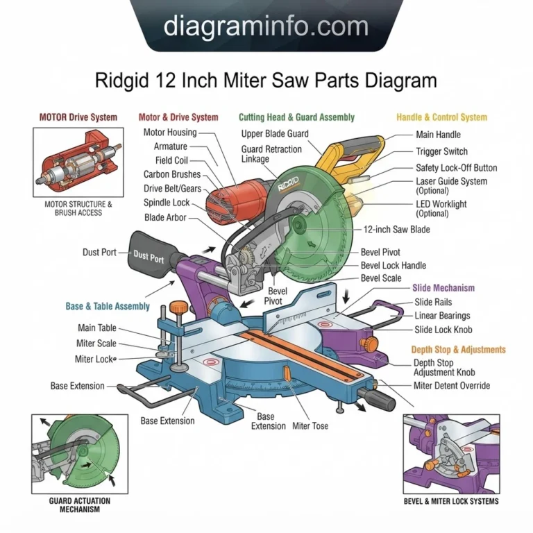 ridgid 12 inch miter saw parts diagram diagram with labeled components and explanations