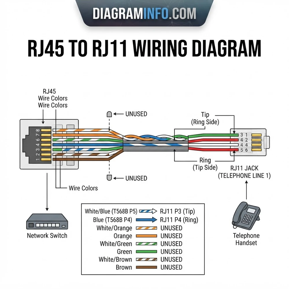 rj45 to rj11 wiring diagram diagram with labeled components and explanations
