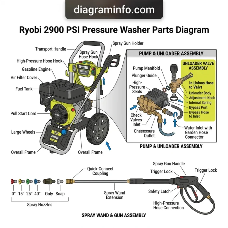 ryobi 2900 psi pressure washer parts diagram diagram with labeled components and explanations
