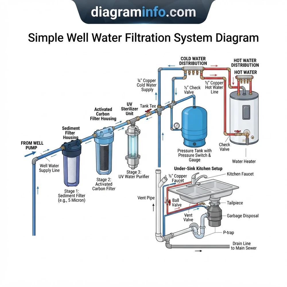 simple well water filtration system diagram diagram with labeled components and explanations