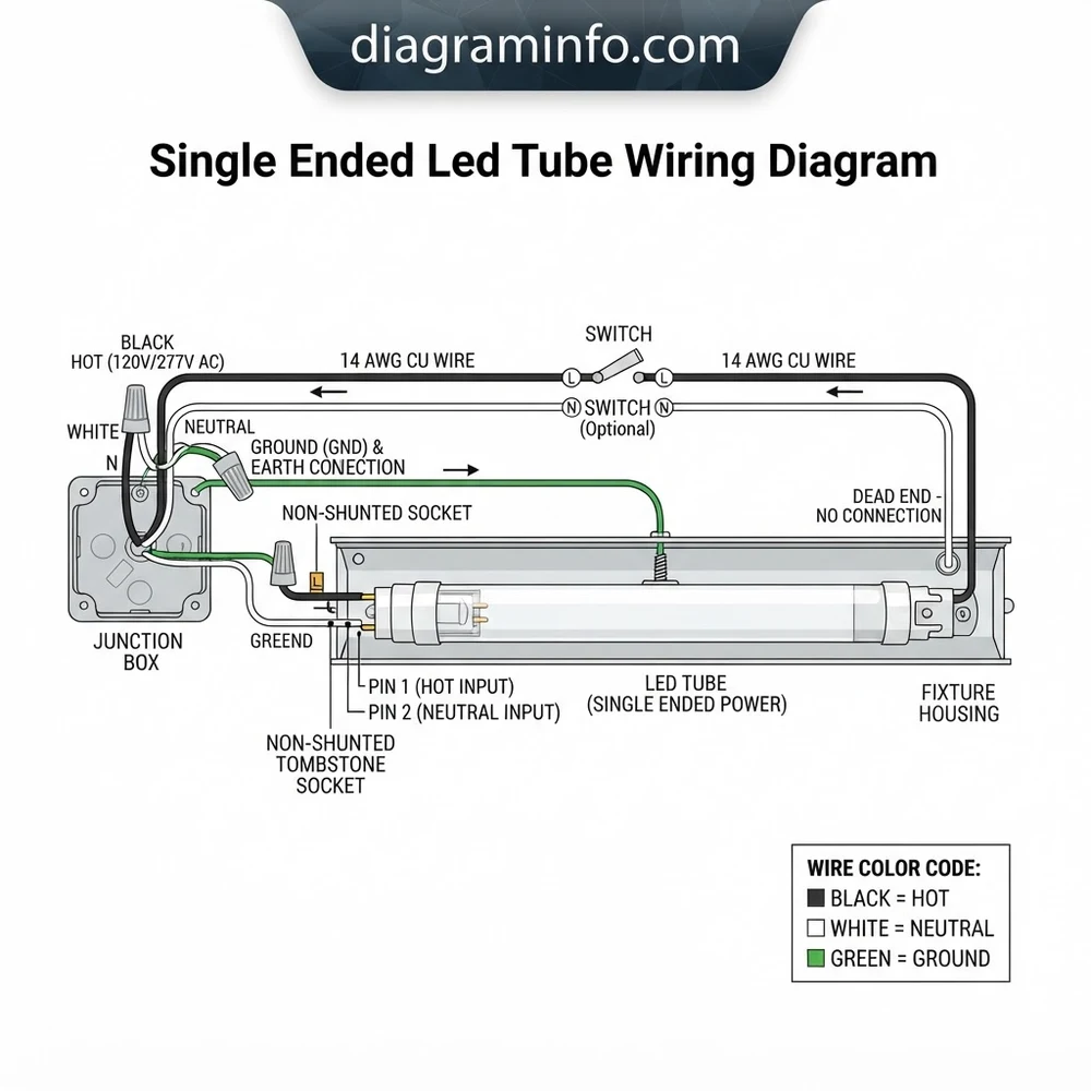 single-ended led tube wiring diagram diagram with labeled components and explanations