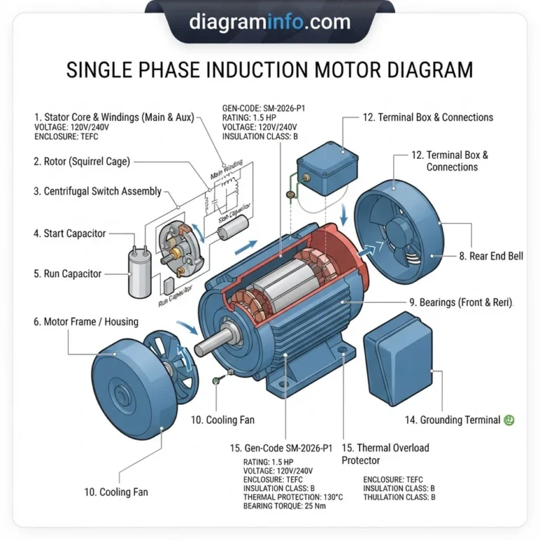 single phase induction motor diagram diagram with labeled components and explanations