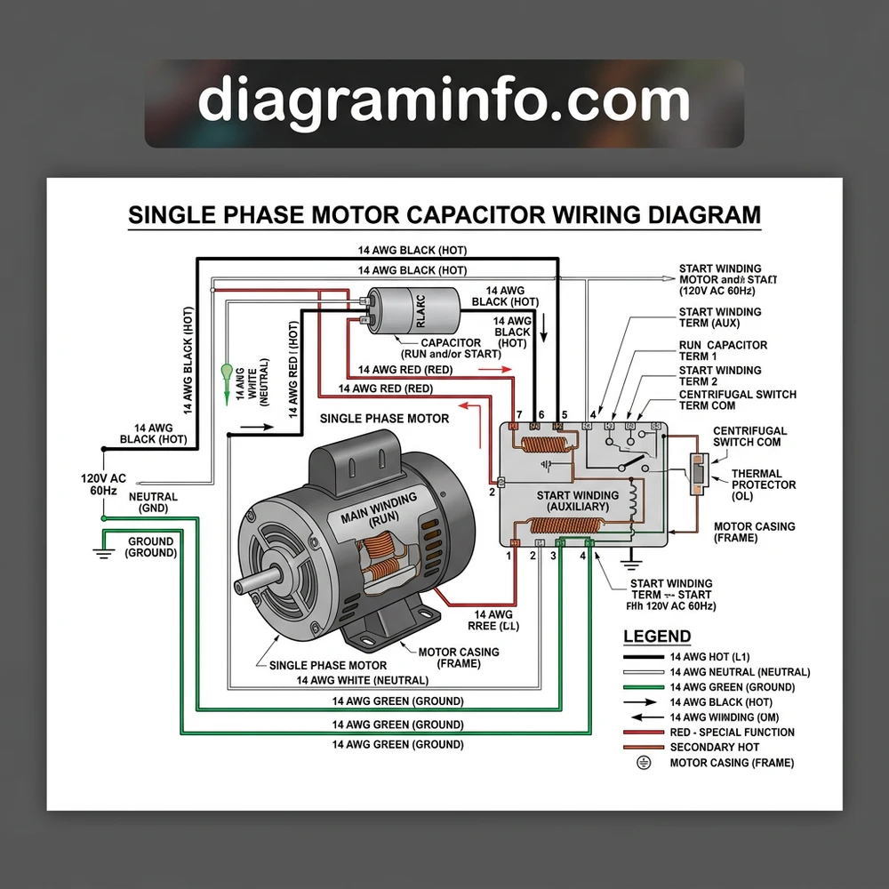 single phase motor capacitor wiring diagram diagram with labeled components and explanations
