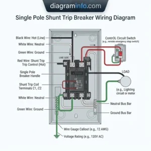 single pole shunt trip breaker wiring diagram diagram with labeled components and explanations