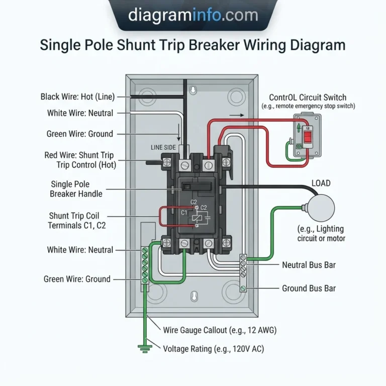 single pole shunt trip breaker wiring diagram diagram with labeled components and explanations