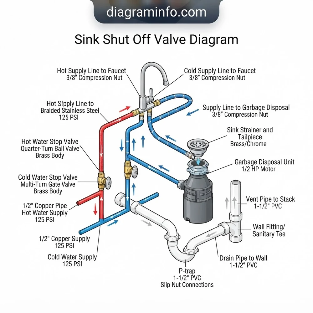 sink shut off valve diagram diagram with labeled components and explanations
