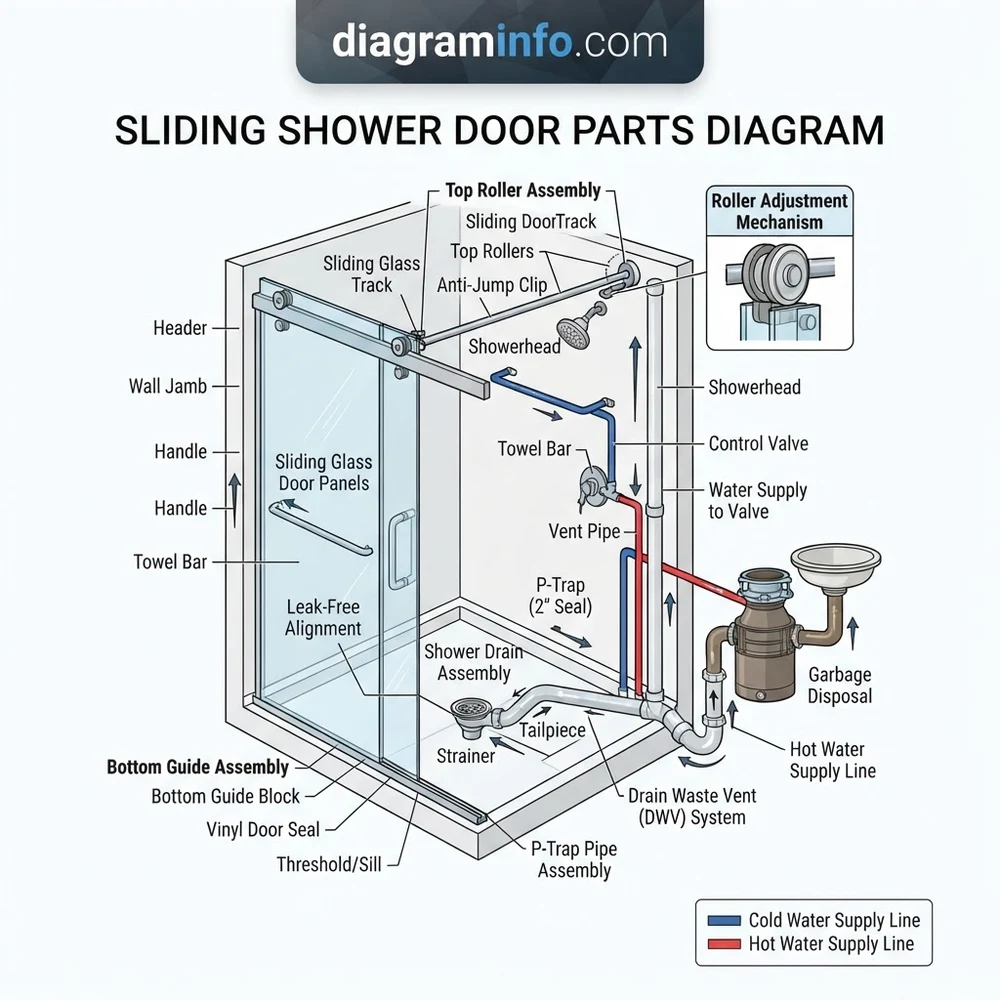 sliding shower door parts diagram diagram with labeled components and explanations
