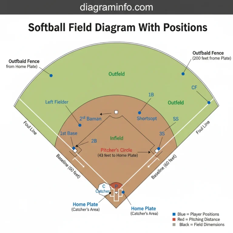 softball field diagram with positions diagram with labeled components and explanations