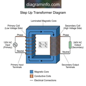 step-up transformer diagram diagram with labeled components and explanations