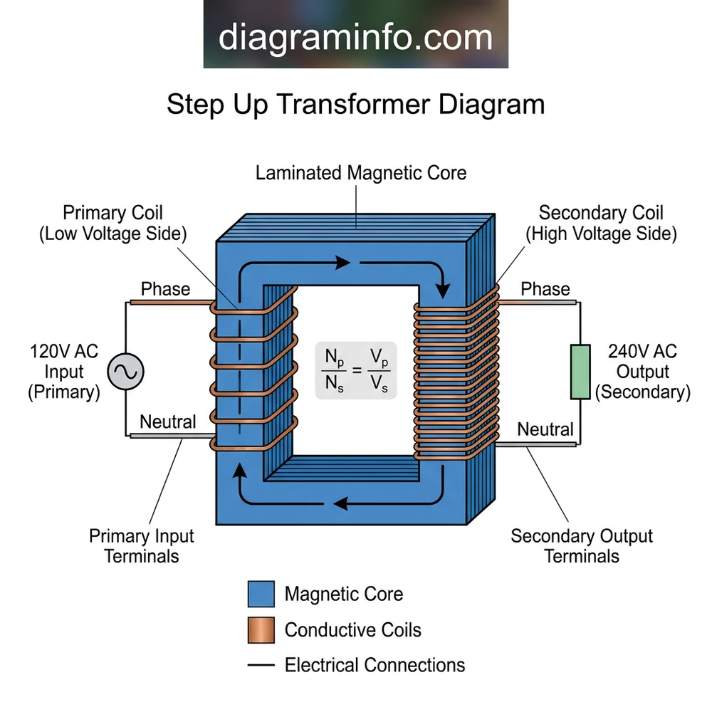 step-up transformer diagram diagram with labeled components and explanations
