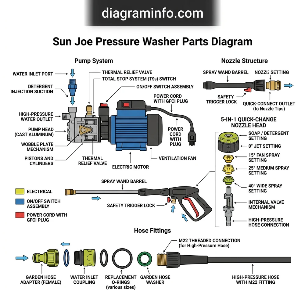 sun joe pressure washer parts diagram diagram with labeled components and explanations