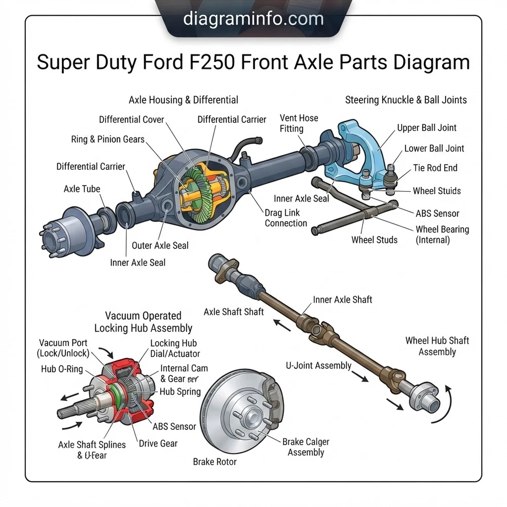 super duty ford f250 front axle parts diagram diagram with labeled components and explanations