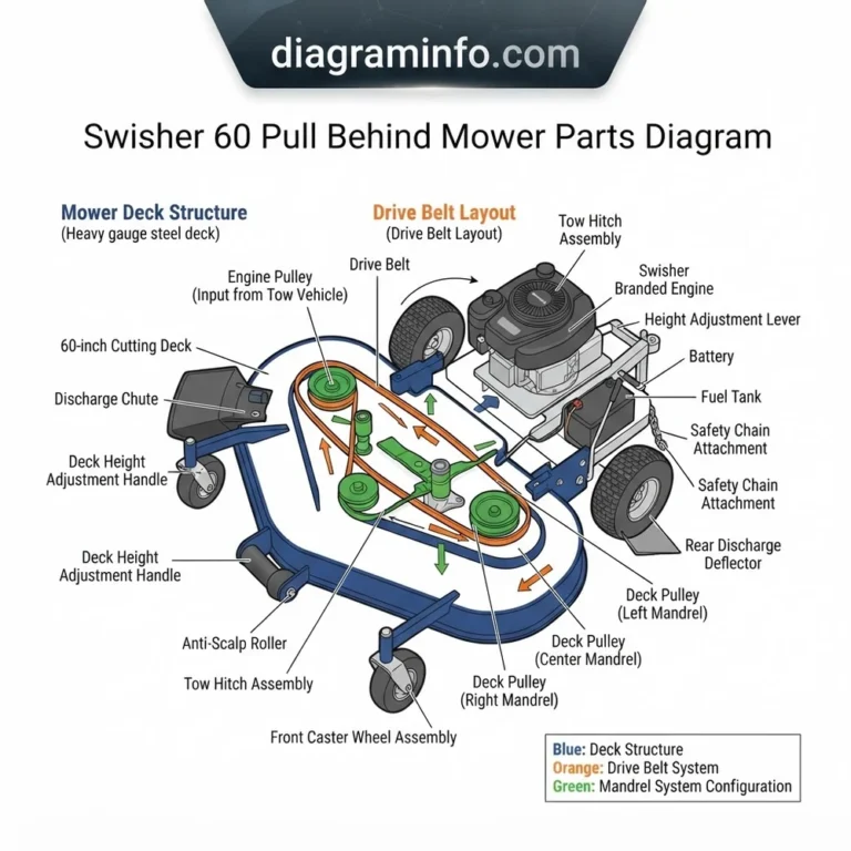 swisher 60 pull behind mower parts diagram diagram with labeled components and explanations